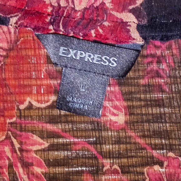 Express Women's Black Burgundy Floral Sheer Beaded Long Bell Sleeve Sz LargeTop - Picture 11 of 16